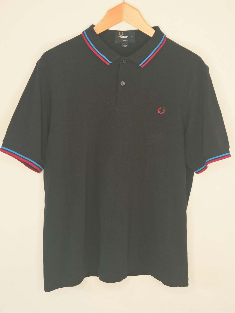 Fred Perry M3600 Size XXL Black Slim Fit Twin Tipped Polo Shirt GUC
